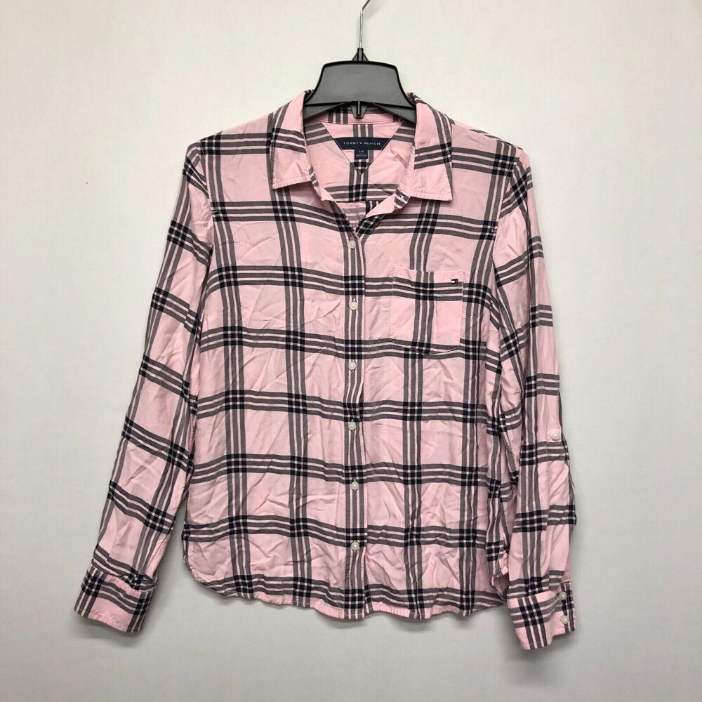 Tommy Hilfiger Women Button Shirt Blouse Top Size Small Roll Tab Sleeve M161 -27